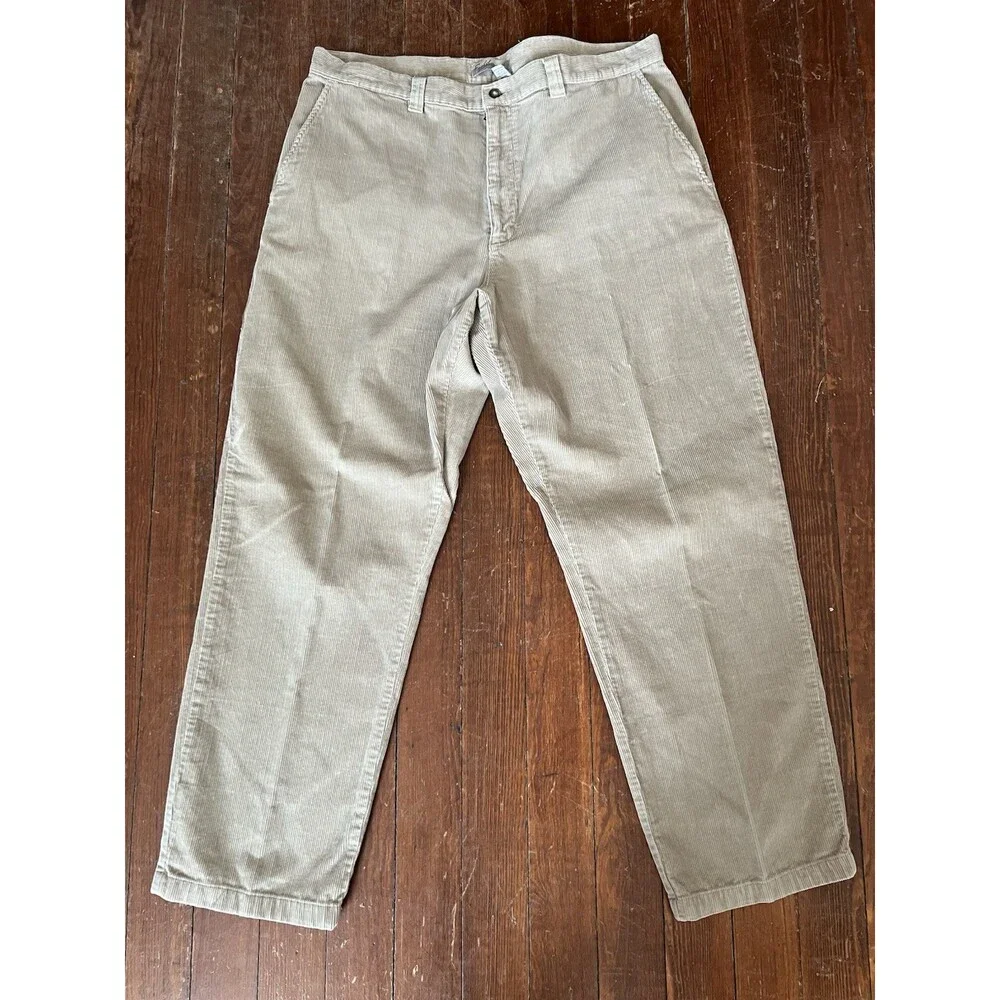 Vintage Men's 100% Cotton Corduroy Flat Front Pants Tan Khaki 40 x 32